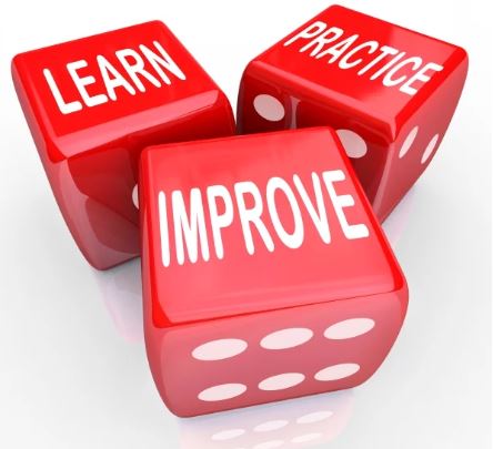 kostki z napisami learn improve prctice